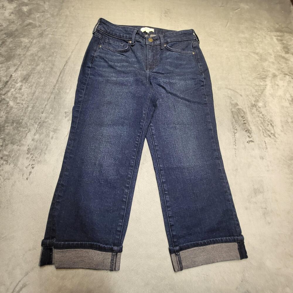 NYDJ Jeans Womens 2 Blue Straight Marilyn Straight Cropped Tuck Stretch Denim